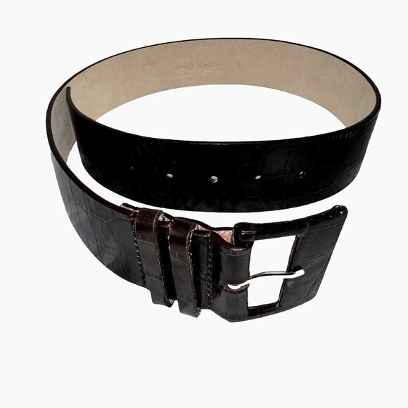 Vintage Faux Croc Leather Belt XS  Silvertone Buckle  Quiet Luxury Brown - Picture 1 of 5